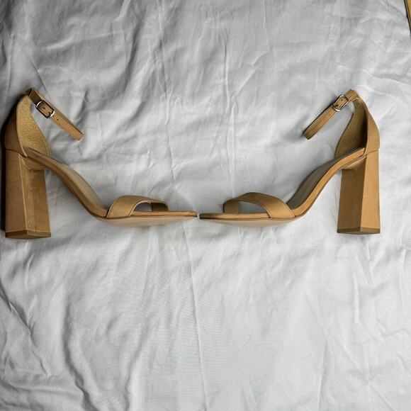 Steve Madden Women's sz 8.5 M Tan 4 inch Square Heel Ankle Strap Square Toe - Picture 11 of 13